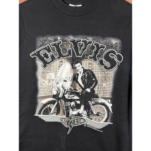 Vintage Y2k Elvis Presley TCB Rock N Roll Motorcycle Black T-Shirt Men's Medium - Picture 2 of 6